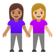 👩🏽‍🤝‍👩🏼 Emoji händchenhaltende Frauen: mittlere Hautfarbe, mittelhelle Hautfarbe Google Android 11.0.