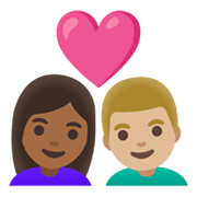 👩🏾‍❤️‍👨🏼 Emoji sich küssendes Paar - Frau: mitteldunkle Hautfarbe, Mann: mittelhelle Hautfarbe Google Android 12.0.