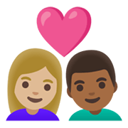 👩🏼‍❤️‍👨🏾 Emoji Liebespaar - Frau: mittelhelle Hautfarbe, Mann: mitteldunkle Hautfarbe Google Android 12.0.
