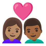 👩🏽‍❤️‍👨🏾 Emoji Liebespaar - Frau: mittlere Hautfarbe, Mann: mitteldunkle Hautfarbe Google Android 12.0.