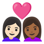👩🏻‍❤️‍👩🏾 Emoji Liebespaar - Frau: helle Hautfarbe, Frau: mitteldunkle Hautfarbe Google Android 12.0.