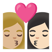 Émoji 👩🏼‍❤️‍💋‍👩🏻 Bisou - Femme: Peau Moyennement Claire, Femme: Peau Claire sur Google Android 12.0.