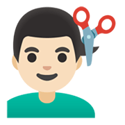 💇🏻‍♂️ Emoji Homem Cortando O Cabelo: Pele Clara na Google Android 12.0.