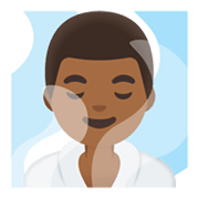 🧖🏾‍♂️ Emoji Mann in Dampfsauna: mitteldunkle Hautfarbe Google Android 12.0.