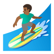 🏄🏾‍♂️ Emoji Homem Surfista: Pele Morena Escura na Google Android 12.0.