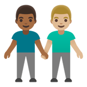 Émoji 👨🏾‍🤝‍👨🏼 Deux Hommes Se Tenant La Main : Peau Mate Et Peau Moyennement Claire sur Google Android 12.0.