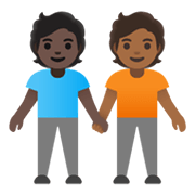 🧑🏿‍🤝‍🧑🏾 Emoji sich an den Händen haltende Personen: dunkle Hautfarbe, mitteldunkle Hautfarbe Google Android 12.0.