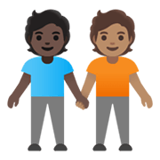 🧑🏿‍🤝‍🧑🏽 Emoji sich an den Händen haltende Personen: dunkle Hautfarbe, mittlere Hautfarbe Google Android 12.0.