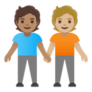 Émoji 🧑🏽‍🤝‍🧑🏼 Deux Personnes Se Tenant La Main : Peau Légèrement Mate Et Peau Moyennement Claire sur Google Android 12.0.