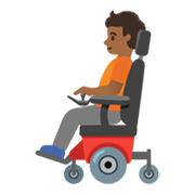 🧑🏾‍🦼 Emoji Person in motorisiertem Rollstuhl: mitteldunkle Hautfarbe Google Android 12.0.