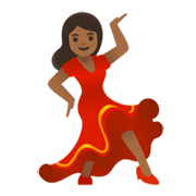 💃🏾 Emoji tanzende Frau: mitteldunkle Hautfarbe Google Android 12.0.