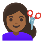 Émoji 💇🏾‍♀️ Femme Qui Se Fait Couper Les Cheveux : Peau Mate sur Google Android 12.0.