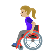 👩🏼‍🦽 Emoji Frau in manuellem Rollstuhl: mittelhelle Hautfarbe Google Android 12.0.