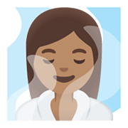 🧖🏽‍♀️ Emoji Frau in Dampfsauna: mittlere Hautfarbe Google Android 12.0.