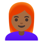 👩🏾‍🦰 Emoji Frau: mitteldunkle Hautfarbe, rotes Haar Google Android 12.0.