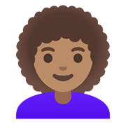 👩🏽‍🦱 Emoji Frau: mittlere Hautfarbe, lockiges Haar Google Android 12.0.
