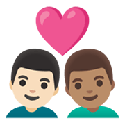 👨🏻‍❤️‍👨🏽 Emoji Casal Apaixonado - Homem: Pele Clara, Homem: Pele Morena na Google Android 12L.