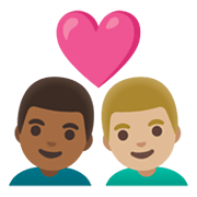 👨🏾‍❤️‍👨🏼 Emoji Pareja Enamorada - Hombre: Tono De Piel Oscuro Medio, Hombre: Tono De Piel Claro Medio en Google Android 12L.