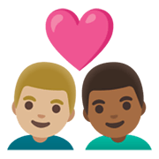 👨🏼‍❤️‍👨🏾 Emoji Liebespaar - Mann: mittelhelle Hautfarbe, Mann: mitteldunkle Hautfarbe Google Android 12L.