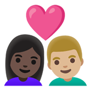 Emoji 👩🏿‍❤️‍👨🏼 Coppia Con Cuore - Donna: Carnagione Scura, Uomo: Carnagione Abbastanza Chiara su Google Android 12L.