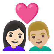 👩🏻‍❤️‍👨🏼 Emoji Pareja Enamorada - Mujer: Tono De Piel Claro, Hombre: Tono De Piel Claro Medio en Google Android 12L.