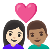 👩🏻‍❤️‍👨🏽 Emoji Pareja Enamorada - Mujer: Tono De Piel Claro, Hombre: Tono De Piel Medio en Google Android 12L.