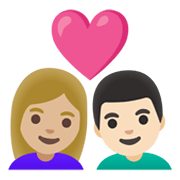 👩🏼‍❤️‍👨🏻 Emoji Pareja Enamorada - Mujer: Tono De Piel Claro Medio, Hombre: Tono De Piel Claro en Google Android 12L.