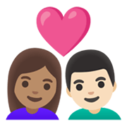 👩🏽‍❤️‍👨🏻 Emoji Pareja Enamorada - Mujer: Tono De Piel Medio, Hombre: Tono De Piel Claro en Google Android 12L.