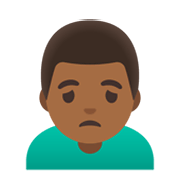 🙍🏾‍♂️ Emoji Homem Franzindo A Sobrancelha: Pele Morena Escura na Google Android 12L.