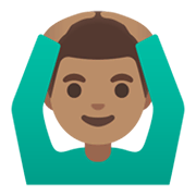 🙆🏽‍♂️ Emoji Mann mit Händen auf dem Kopf: mittlere Hautfarbe Google Android 12L.