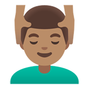 💆🏽‍♂️ Emoji Mann, der eine Kopfmassage bekommt: mittlere Hautfarbe Google Android 12L.
