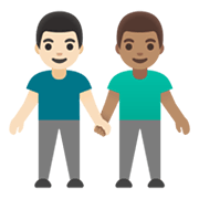 👨🏻‍🤝‍👨🏽 Emoji händchenhaltende Männer: helle Hautfarbe, mittlere Hautfarbe Google Android 12L.
