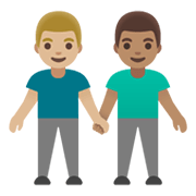 Émoji 👨🏼‍🤝‍👨🏽 Deux Hommes Se Tenant La Main : Peau Moyennement Claire Et Peau Légèrement Mate sur Google Android 12L.