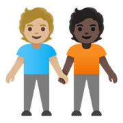 🧑🏼‍🤝‍🧑🏿 Emoji sich an den Händen haltende Personen: mittelhelle Hautfarbe, dunkle Hautfarbe Google Android 12L.