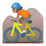 Emoji 🚵🏽 Ciclista Di Mountain Bike: Carnagione Olivastra su Google Android 12L.