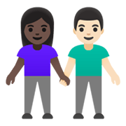 👩🏿‍🤝‍👨🏻 Emoji Mann und Frau halten Hände: dunkle Hautfarbe, helle Hautfarbe Google Android 12L.