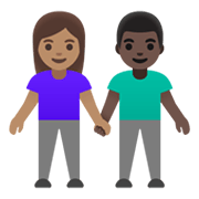 👩🏽‍🤝‍👨🏿 Emoji Mann und Frau halten Hände: mittlere Hautfarbe, dunkle Hautfarbe Google Android 12L.