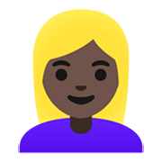 Émoji 👱🏿‍♀️ Femme Blonde : Peau Foncée sur Google Android 12L.