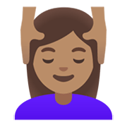 💆🏽‍♀️ Emoji Frau, die eine Kopfmassage bekommt: mittlere Hautfarbe Google Android 12L.