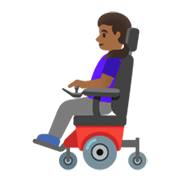 👩🏾‍🦼 Emoji Frau in elektrischem Rollstuhl: mitteldunkle Hautfarbe Google Android 12L.