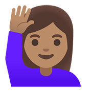 🙋🏽‍♀️ Emoji Mulher Levantando A Mão: Pele Morena na Google Android 12L.