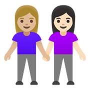 👩🏼‍🤝‍👩🏻 Emoji händchenhaltende Frauen: mittelhelle Hautfarbe, helle Hautfarbe Google Android 12L.