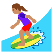Émoji 🏄🏽‍♀️ Surfeuse : Peau Légèrement Mate sur Google Android 7.1.