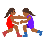 🤼🏾‍♀️ Emoji Mulheres Lutando, Pele Morena Escura na Google Android 7.1.