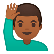 Emoji 🙋🏾‍♂️ Uomo Con Mano Alzata: Carnagione Abbastanza Scura su Google Android 8.0.