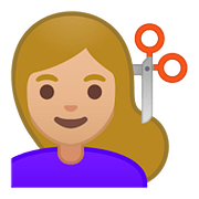 Émoji 💇🏼‍♀️ Femme Qui Se Fait Couper Les Cheveux : Peau Moyennement Claire sur Google Android 8.0.