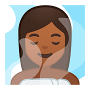 🧖🏾‍♀️ Emoji Frau in Dampfsauna: mitteldunkle Hautfarbe Google Android 8.0.