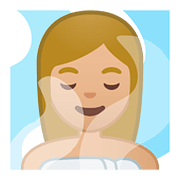 🧖🏼‍♀️ Emoji Frau in Dampfsauna: mittelhelle Hautfarbe Google Android 8.0.