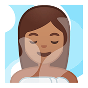 🧖🏽‍♀️ Emoji Frau in Dampfsauna: mittlere Hautfarbe Google Android 8.0.
