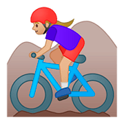 🚵🏼‍♀️ Emoji Mulher Fazendo Mountain Bike: Pele Morena Clara na Google Android 8.0.
